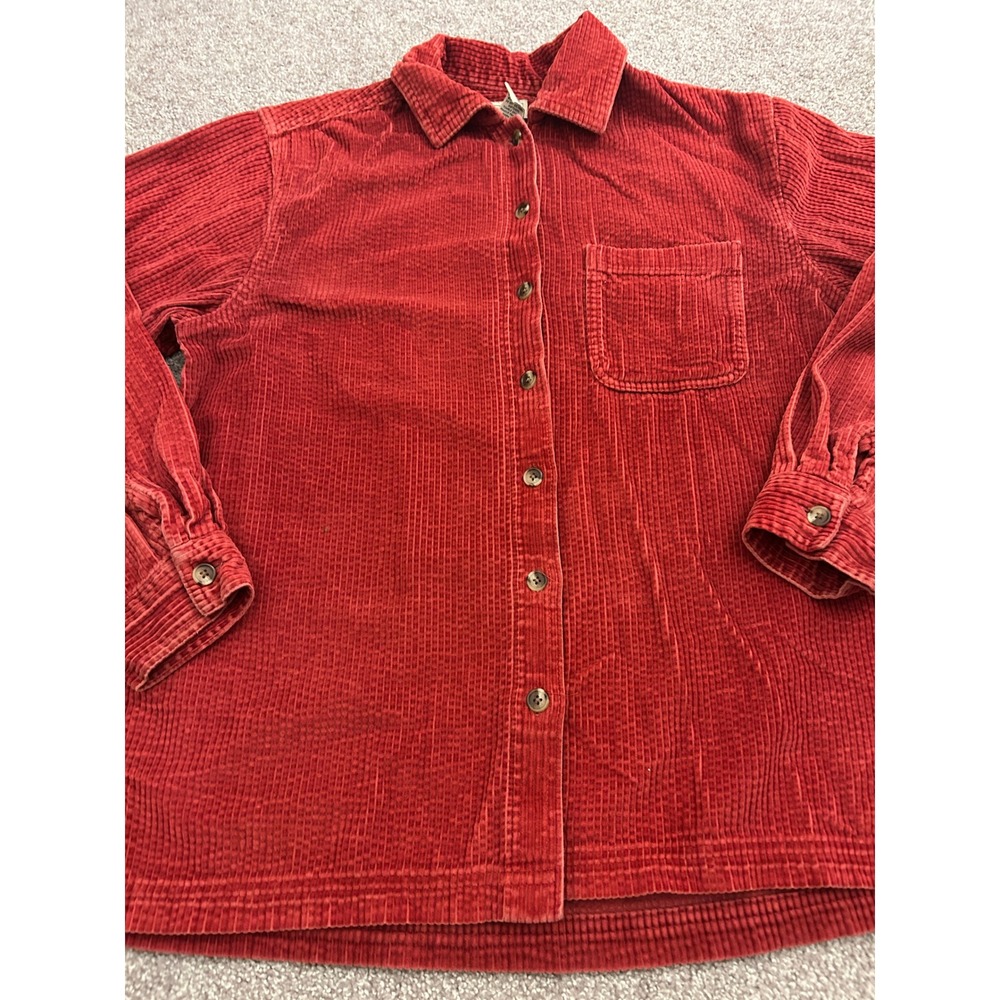 LL Bean Corduroy Button Down Shirt Womens Small Red Excellent Long Sleeve Cotton - Picture 4 of 11